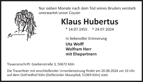 Traueranzeige von Klaus Hubertus von WochenSpiegel