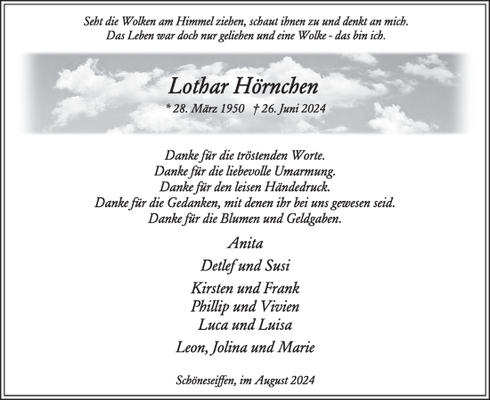 Traueranzeige von Lothar Hörnchen von WochenSpiegel