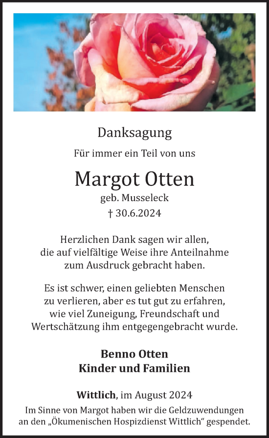 Traueranzeige von Margot Otten von WochenSpiegel