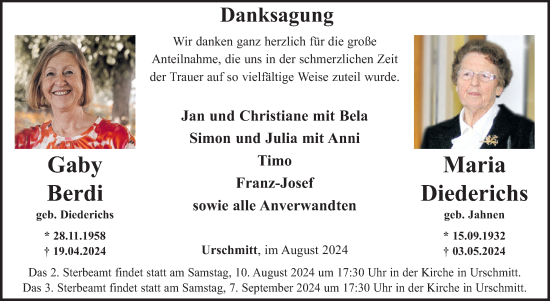 Traueranzeige von Maria Diederichs von WochenSpiegel