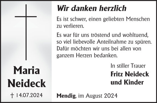 Traueranzeige von Maria Neideck von WochenSpiegel