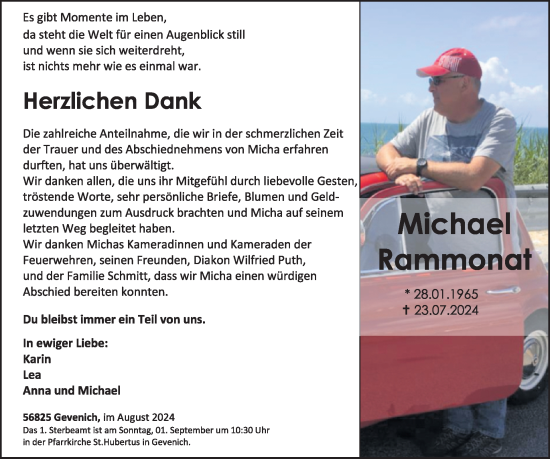 Traueranzeige von Michael Rammonat von WochenSpiegel