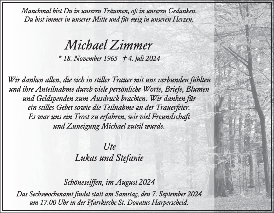 Traueranzeige von Michael Zimmer von WochenSpiegel