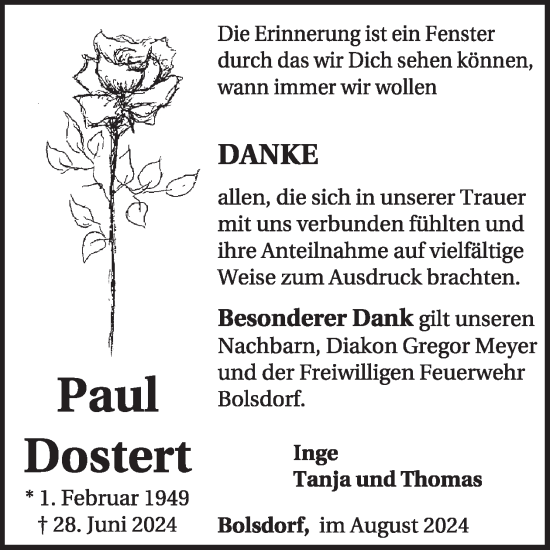 Traueranzeige von Paul Dostert von WochenSpiegel