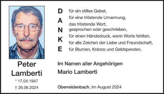 Traueranzeige von Peter Lamberti von WochenSpiegel