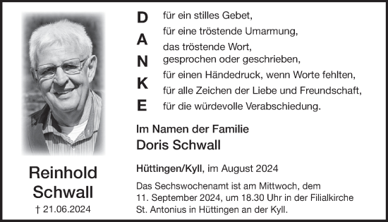 Traueranzeige von Reinhold Schwall von WochenSpiegel