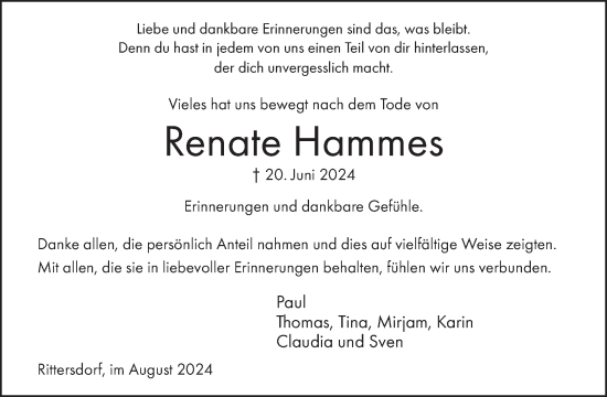 Traueranzeige von Renate Hammes von WochenSpiegel
