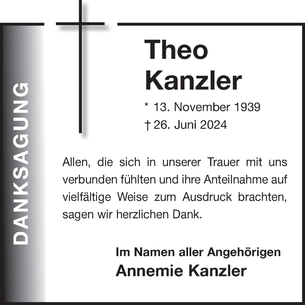  Traueranzeige für Theo Kanzler vom 03.08.2024 aus WochenSpiegel