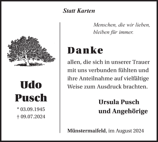 Traueranzeige von Udo Pusch von WochenSpiegel