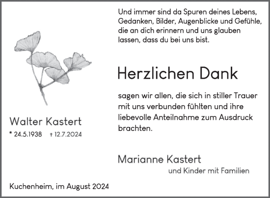 Traueranzeige von Walter Kastert von WochenSpiegel