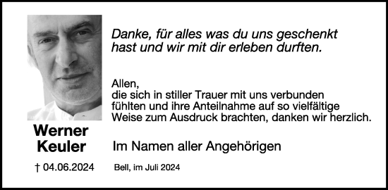 Traueranzeige von Werner Keuler von WochenSpiegel