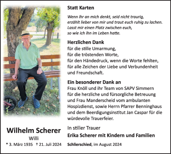 Traueranzeige von Wilhelm Scherer von WochenSpiegel