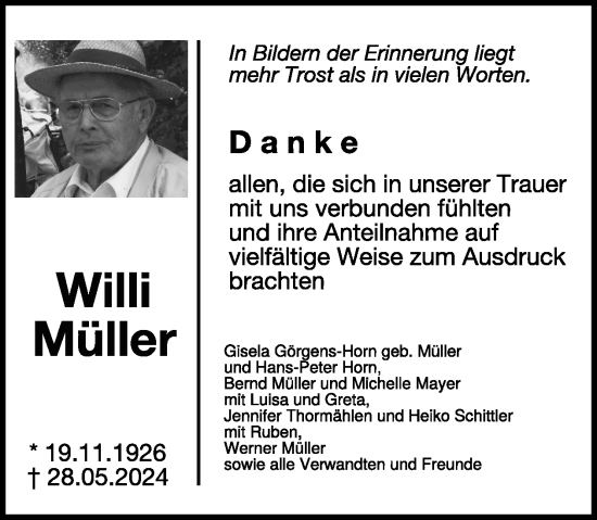Traueranzeige von Willi Müller von WochenSpiegel
