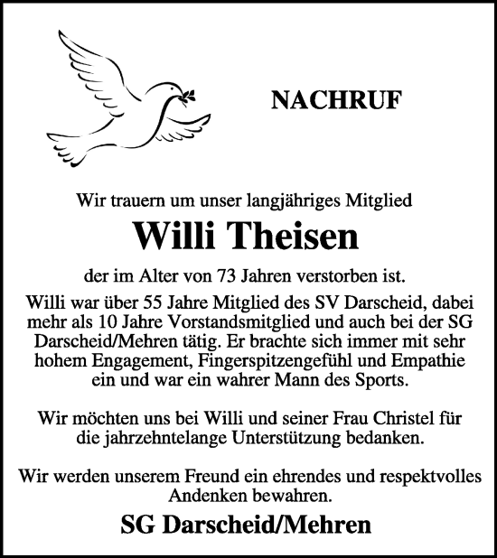 Traueranzeige von Willi Theisen von WochenSpiegel