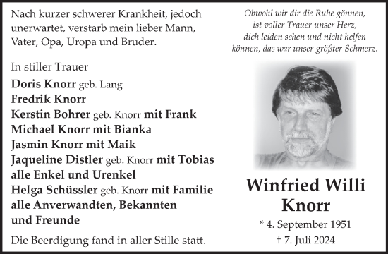 Traueranzeige von Winfried Willi Knorr von WochenSpiegel