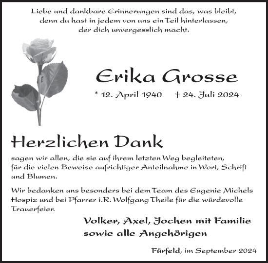 Traueranzeige von Erika Grosse von WochenSpiegel