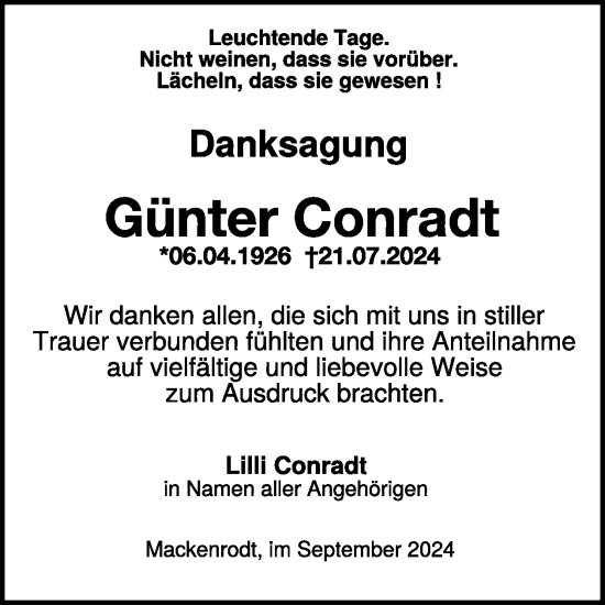 Traueranzeige von Günter Conradt von WochenSpiegel