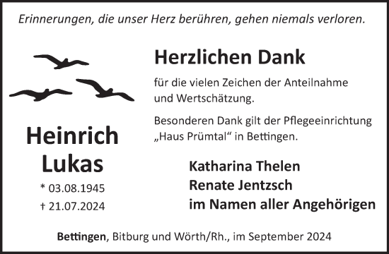 Traueranzeige von Heinrich Lukas von WochenSpiegel