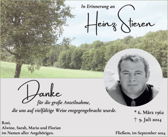 Traueranzeige von Heinz Stieren von WochenSpiegel