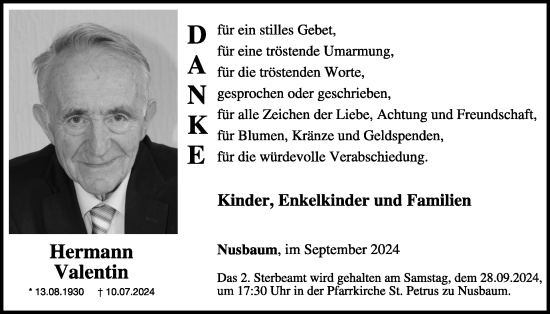 Traueranzeige von Hermann Valentin von WochenSpiegel