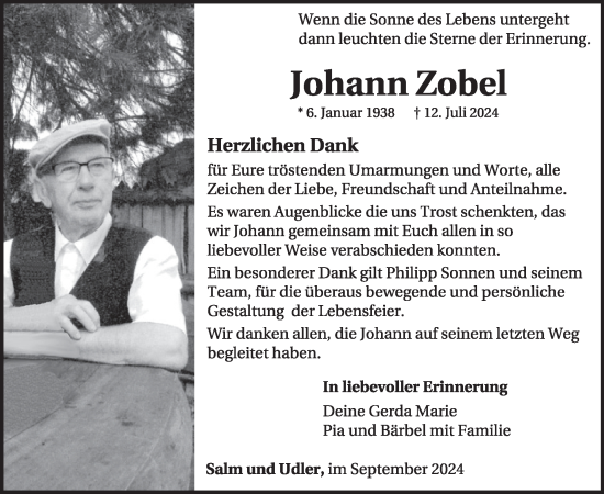 Traueranzeige von Johann Zobel von WochenSpiegel