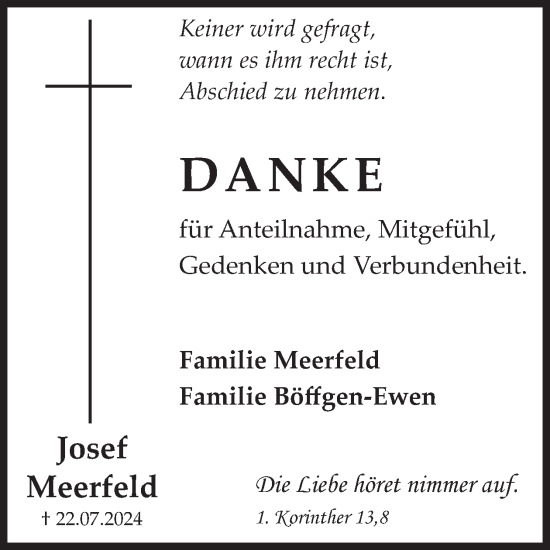 Traueranzeige von Josef Meerfeld von WochenSpiegel