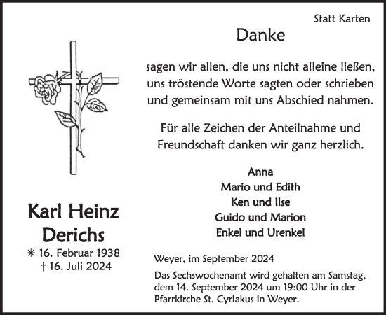 Traueranzeige von Karl Heinz Derichs von WochenSpiegel