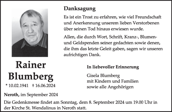 Traueranzeige von Rainer Blumberg von WochenSpiegel