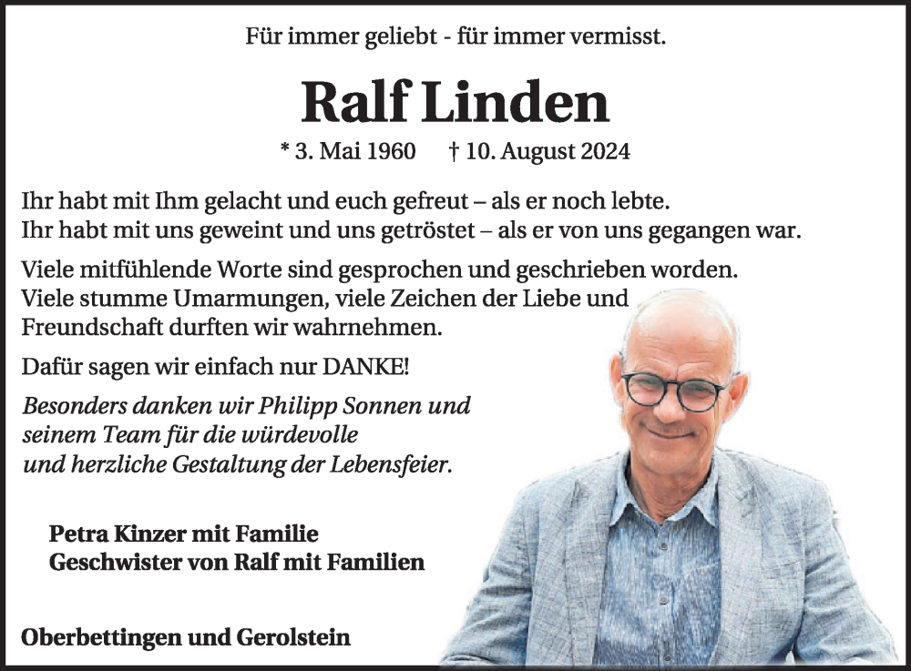  Traueranzeige für Ralf Linden vom 21.09.2024 aus WochenSpiegel