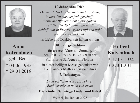 Traueranzeige von Anna Kolvenbach von WochenSpiegel