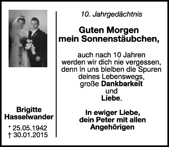 Traueranzeige von Brigitte Hasselwander von WochenSpiegel
