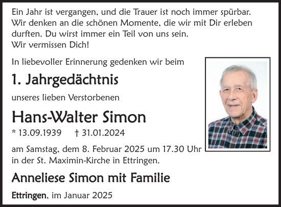 Traueranzeige von Hans-Walter Simon von WochenSpiegel