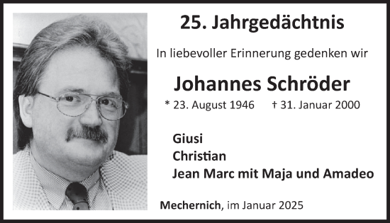 Traueranzeige von Johannes Schröder von WochenSpiegel