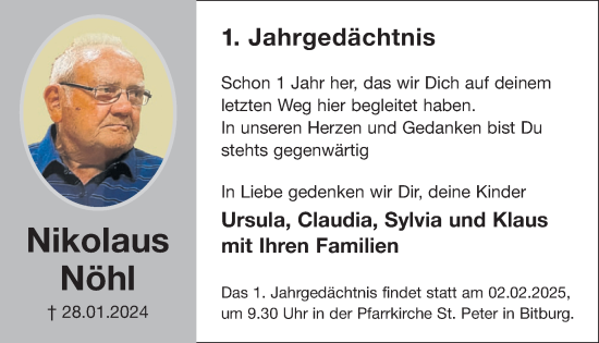 Traueranzeige von Nikolaus Nöhl von WochenSpiegel