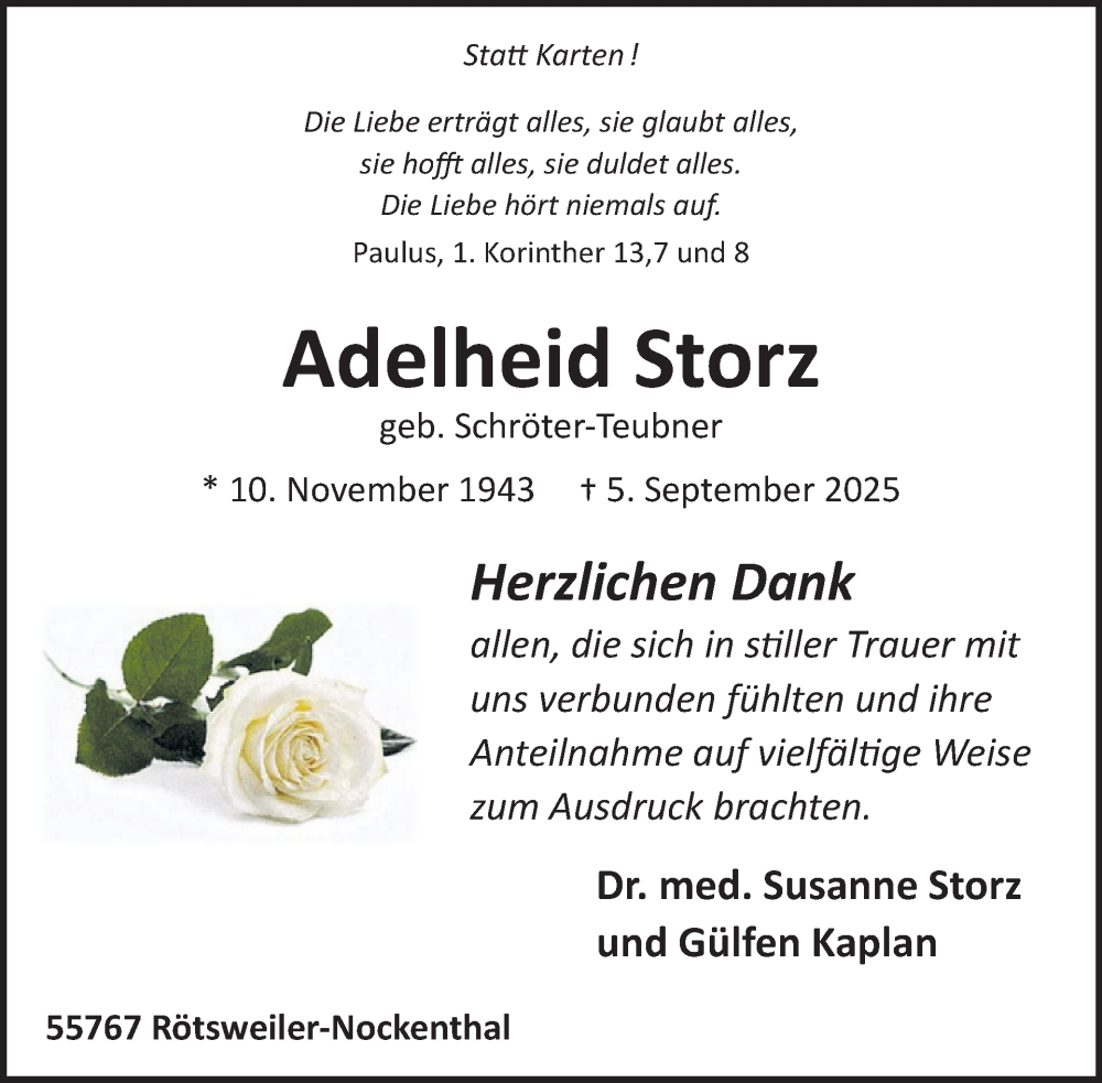  Traueranzeige für Adelheid Storz vom 25.10.2025 aus WochenSpiegel