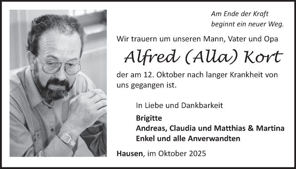  Traueranzeige für Alfred Kort vom 29.10.2025 aus WochenSpiegel
