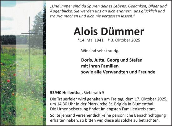 Traueranzeige von Alois Dümmer von WochenSpiegel