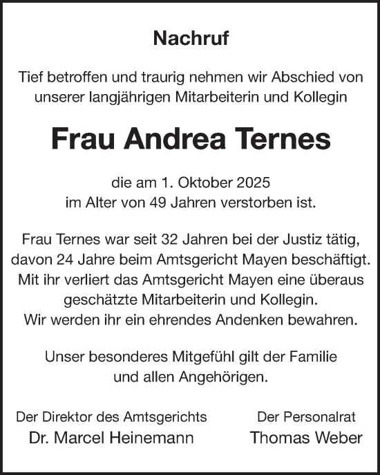 Traueranzeige von Andrea Ternes von WochenSpiegel