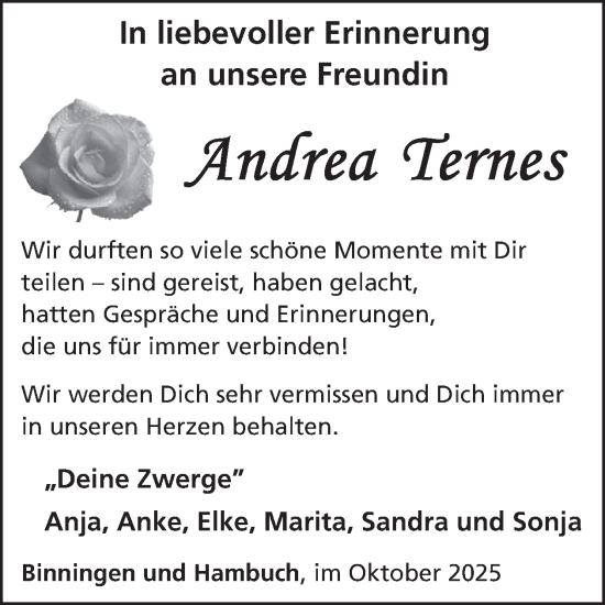 Traueranzeige von Andrea Ternes von WochenSpiegel