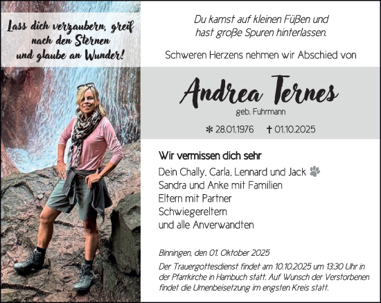 Traueranzeige von Andrea Ternes von WochenSpiegel
