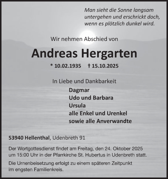 Traueranzeige von Andreas Hergarten von WochenSpiegel