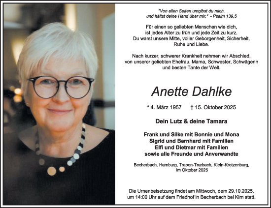 Traueranzeige von Anette Dahlke von WochenSpiegel