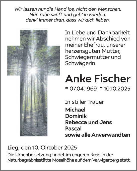 Traueranzeige von Anke Fischer von WochenSpiegel