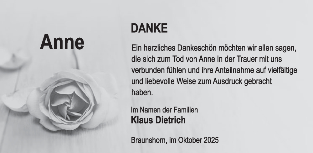  Traueranzeige für Anne  vom 04.10.2025 aus WochenSpiegel