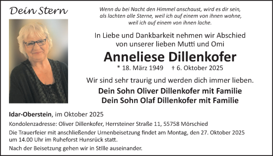 Traueranzeige von Anneliese Dillenkofer von WochenSpiegel
