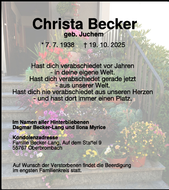 Traueranzeige von Christa Becker von WochenSpiegel