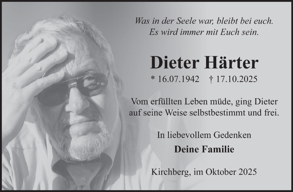  Traueranzeige für Dieter Härter vom 25.10.2025 aus WochenSpiegel