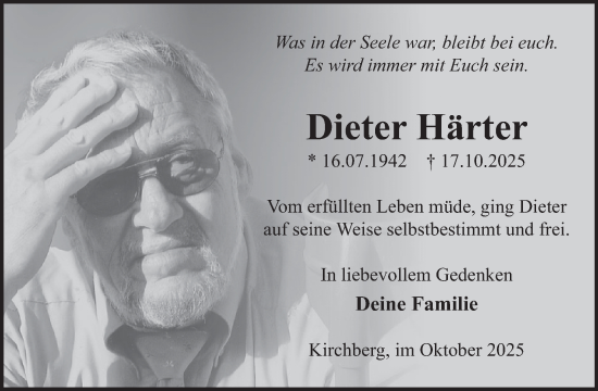 Traueranzeige von Dieter Härter von WochenSpiegel