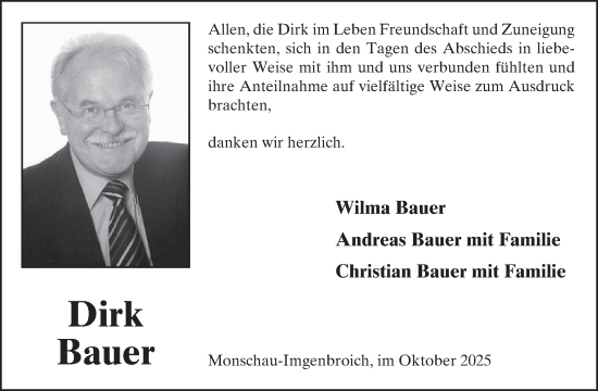 Traueranzeige von Dirk Bauer von WochenSpiegel