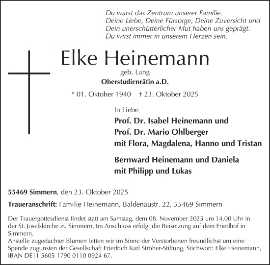 Traueranzeige von Elke Heinemann von WochenSpiegel